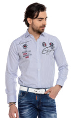 CH185 Men's long-sleeved shirt with trendy embroidery