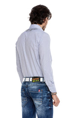 CH185 Men's long-sleeved shirt with trendy embroidery