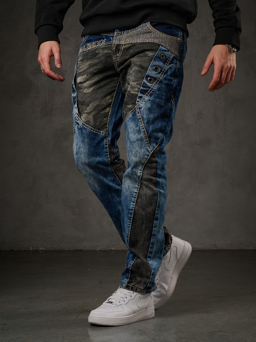 CD894 – Men's Jeans Stylish Patchwork Design, Regular Fit