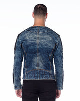 CJ135 Men's Denim Jacket – Transitional Jacket in Blue with Leather Look & Asymmetrical Zipper | Stylish Denim Jacket for Spring & Autumn