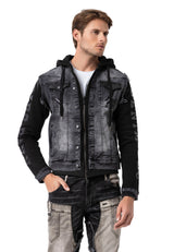 CJ155 Denim jacket, hooded sweatshirt in a western look