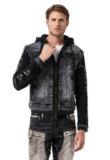 CJ155 Denim jacket, hooded sweatshirt in a western look