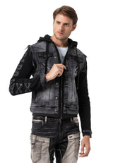 CJ155 Denim jacket, hooded sweatshirt in a western look