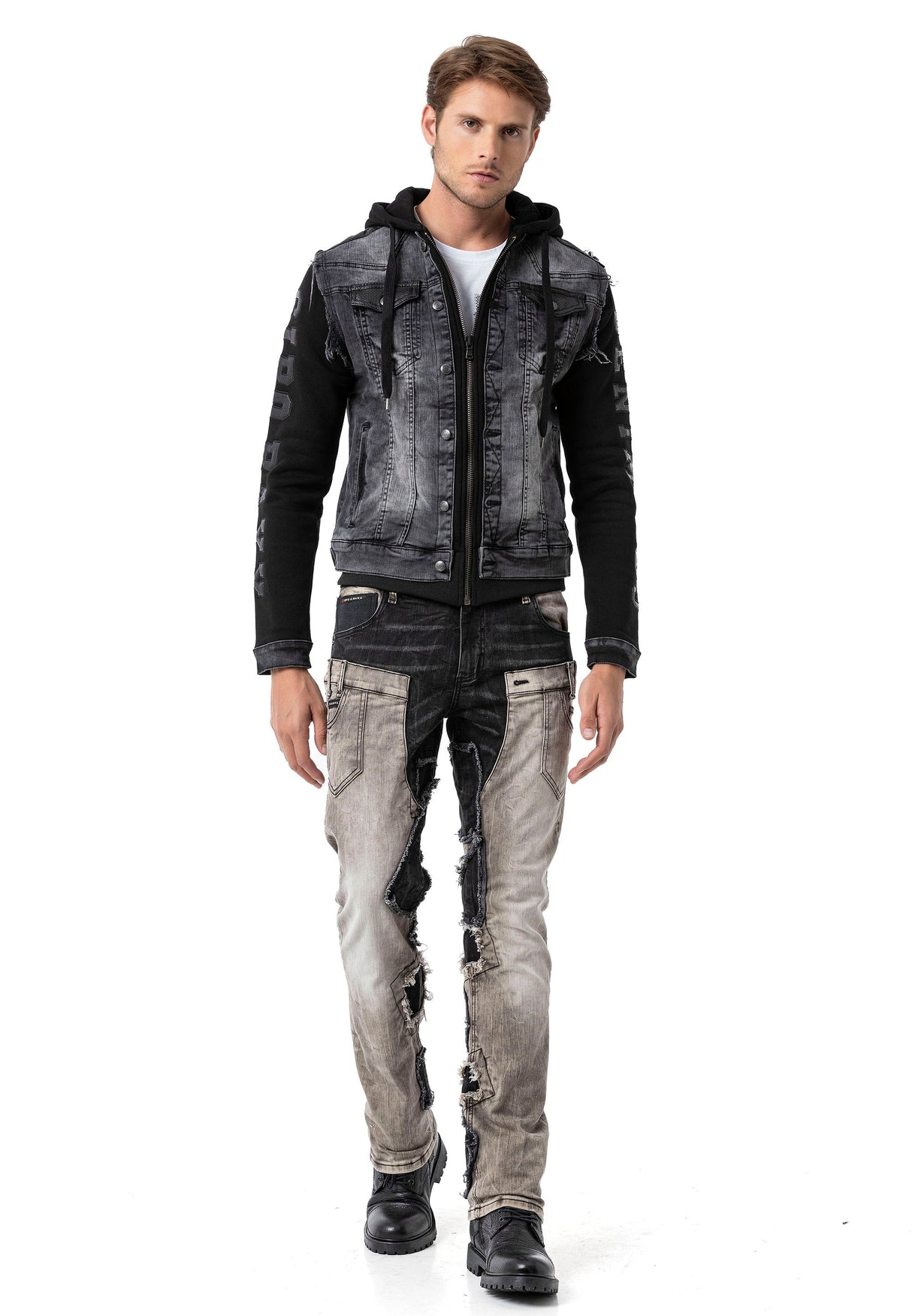 CJ155 Denim jacket, hooded sweatshirt in a western look