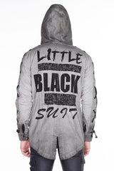 CJ183 Men's Winter Jacket – Urban Denim Look with Lace-Up Details & Hood