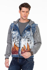 CJ209 Men's Transitional Jacket – Blue Streetwear Jacket with Print & Hoodie Elements | Extravagant Design for Spring & Autumn