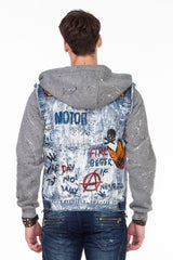 CJ209 Men's Transitional Jacket – Blue Streetwear Jacket with Print & Hoodie Elements | Extravagant Design for Spring & Autumn