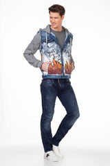 CJ209 Men's Transitional Jacket – Blue Streetwear Jacket with Print & Hoodie Elements | Extravagant Design for Spring & Autumn