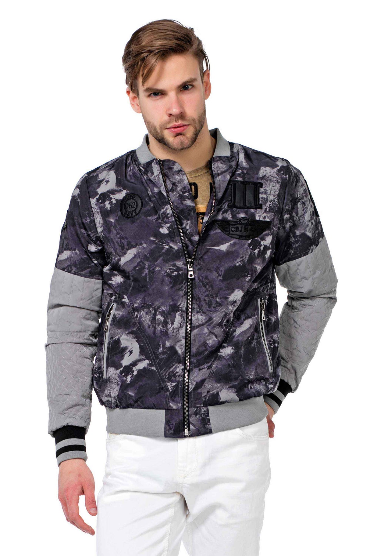 CJ210 Men's Transitional Jacket – Camouflage Design in Grey with Textured Mix & Urban Look | Lightweight Jacket for Spring & Autumn