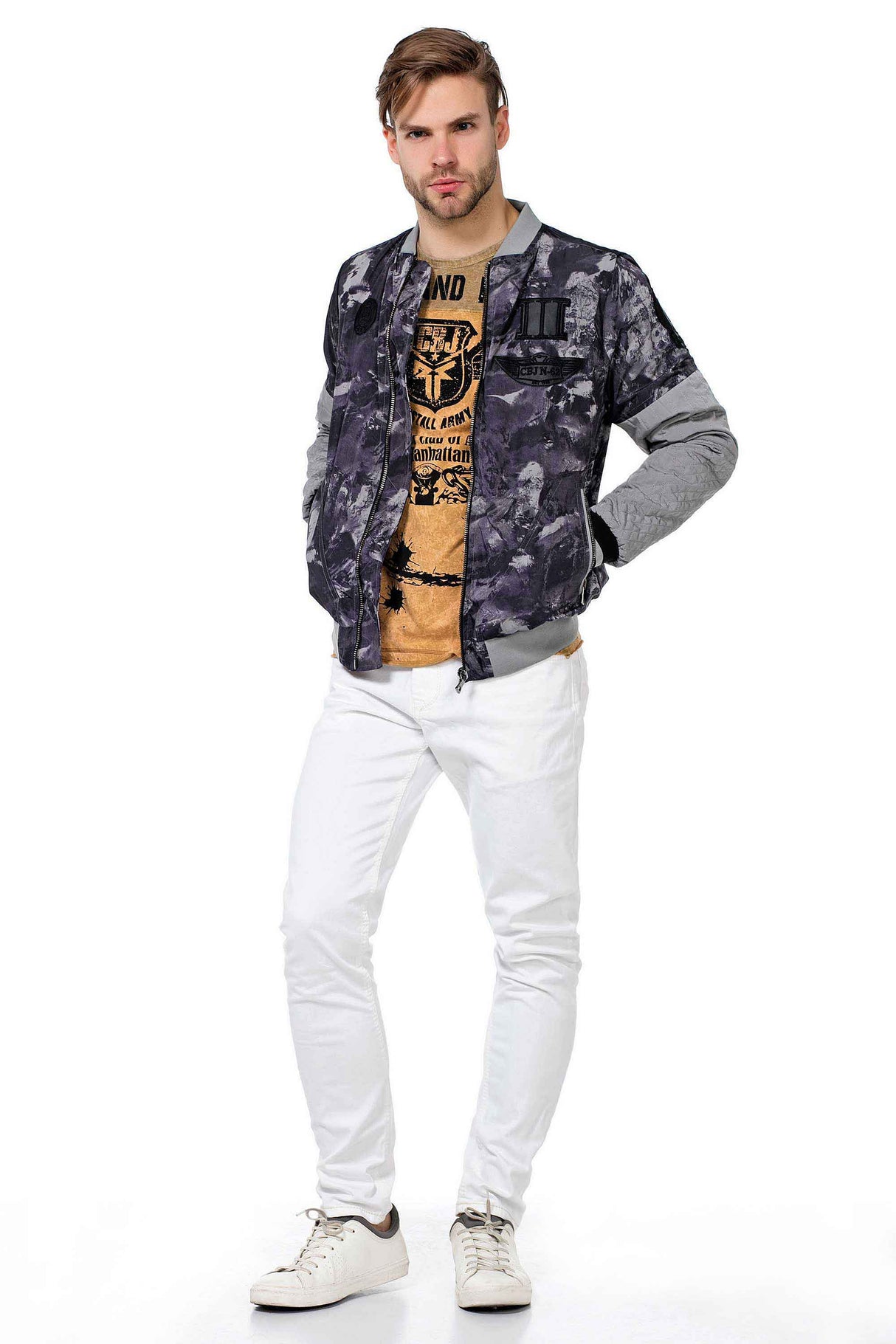 CJ210 Men's Transitional Jacket – Camouflage Design in Grey with Textured Mix & Urban Look | Lightweight Jacket for Spring & Autumn
