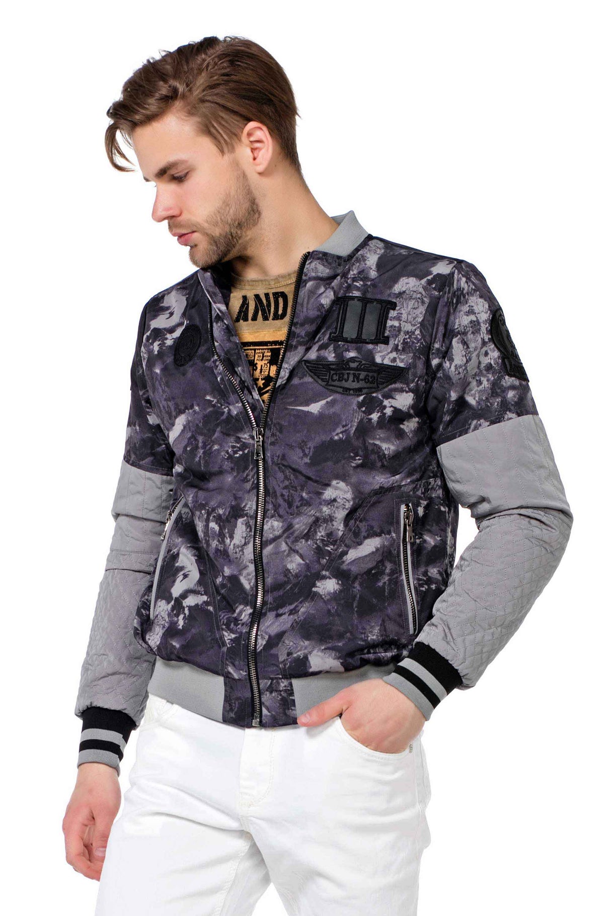 CJ210 Men's Transitional Jacket – Camouflage Design in Grey with Textured Mix & Urban Look | Lightweight Jacket for Spring & Autumn