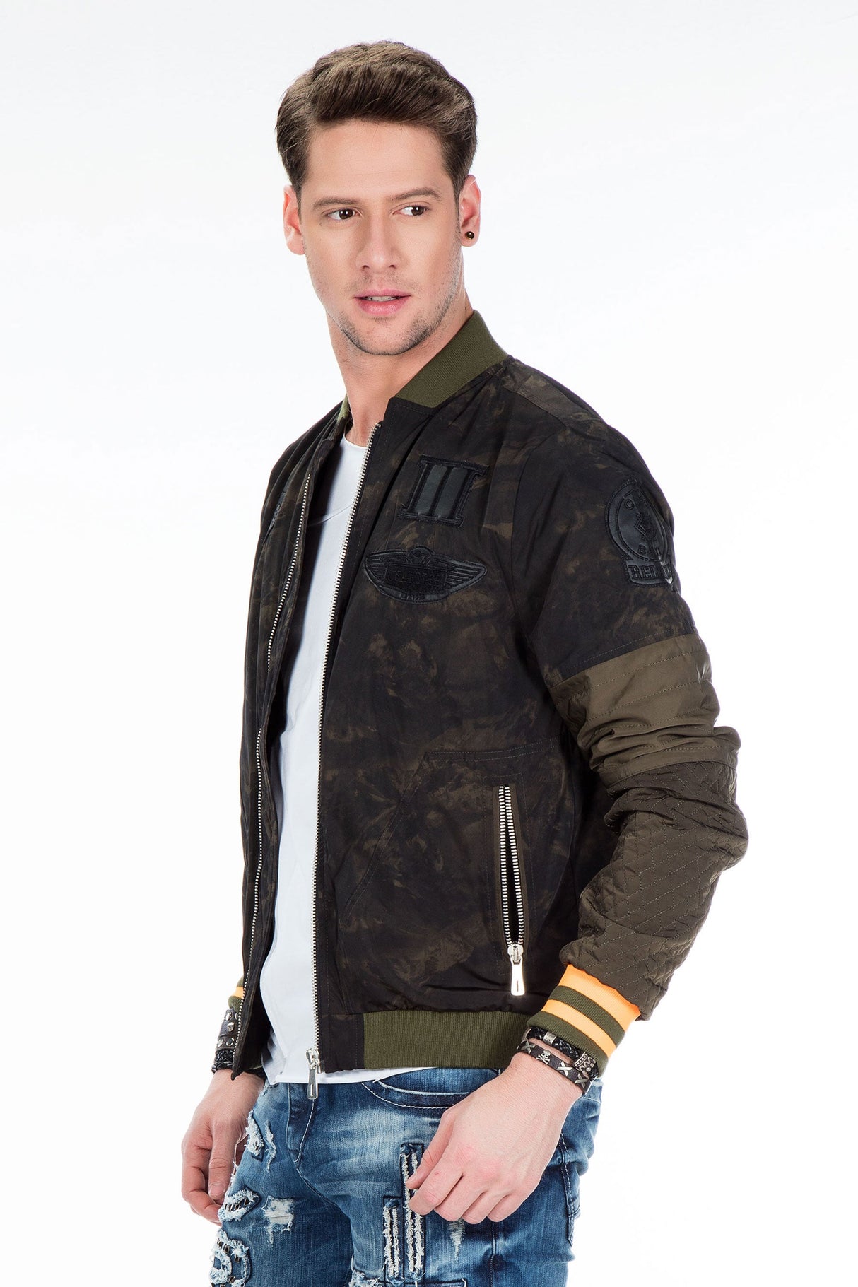 CJ210 Men's Transitional Jacket – Camouflage Design in Grey with Textured Mix & Urban Look | Lightweight Jacket for Spring & Autumn