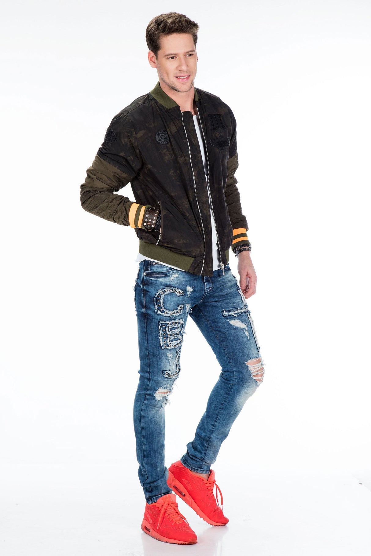CJ210 Men's Transitional Jacket – Camouflage Design in Grey with Textured Mix & Urban Look | Lightweight Jacket for Spring & Autumn