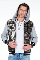 CJ215 Men's Transitional Jacket – Khaki Camouflage Jacket with Hood & Print Details
