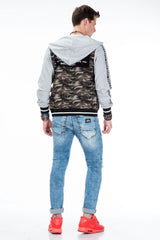 CJ215 Men's Transitional Jacket – Khaki Camouflage Jacket with Hood & Print Details