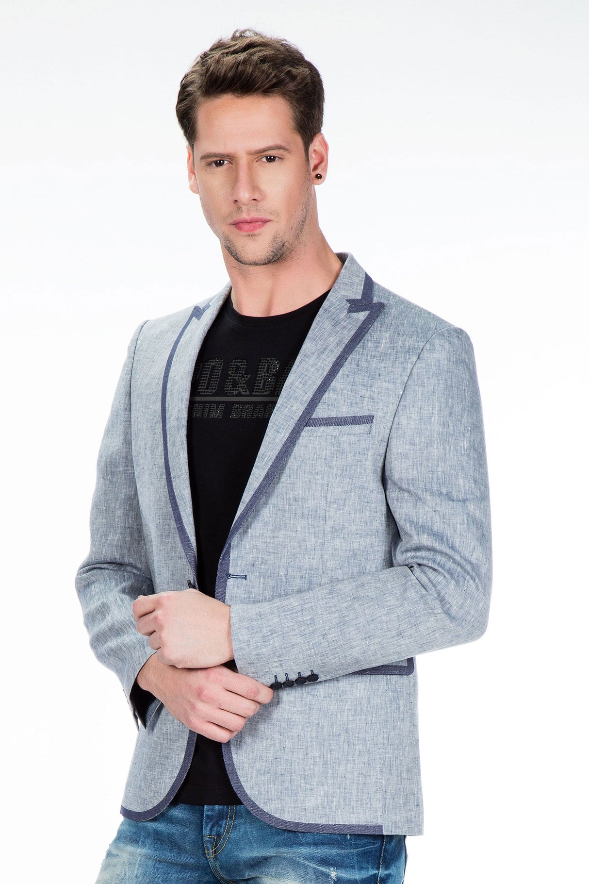 CJ222 Men's Blazer – Stylish contrast in light blue & navy
