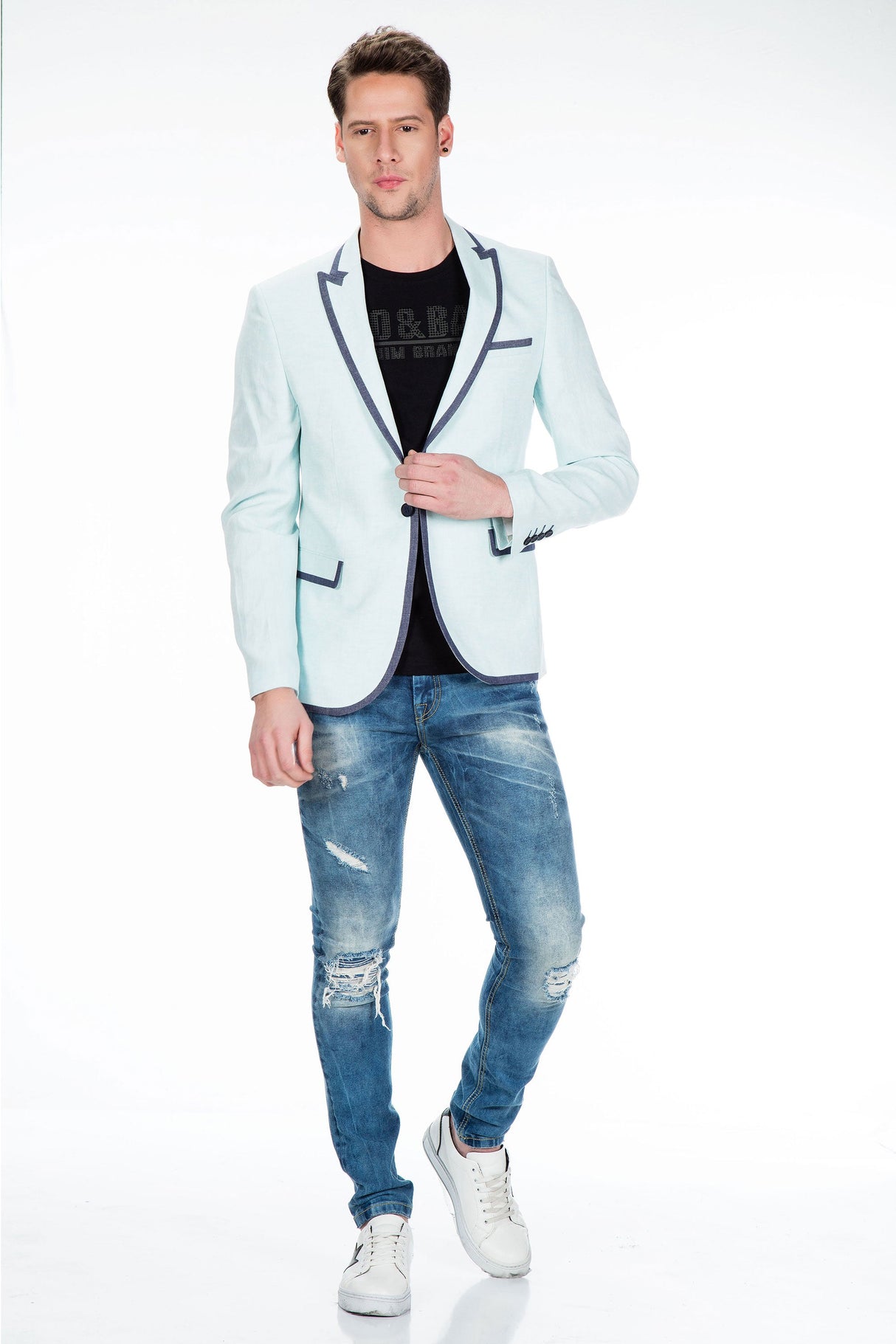 CJ222 Men's Blazer – Stylish contrast in light blue & navy