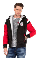 CJ230 Men's Denim Jacket – Hybrid Denim Hoodie with Eye-Catching Embroidery & Streetwear Design | Stylish Transitional Jacket with Hood & Patches