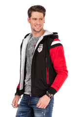 CJ230 Men's Denim Jacket – Hybrid Denim Hoodie with Eye-Catching Embroidery & Streetwear Design | Stylish Transitional Jacket with Hood & Patches