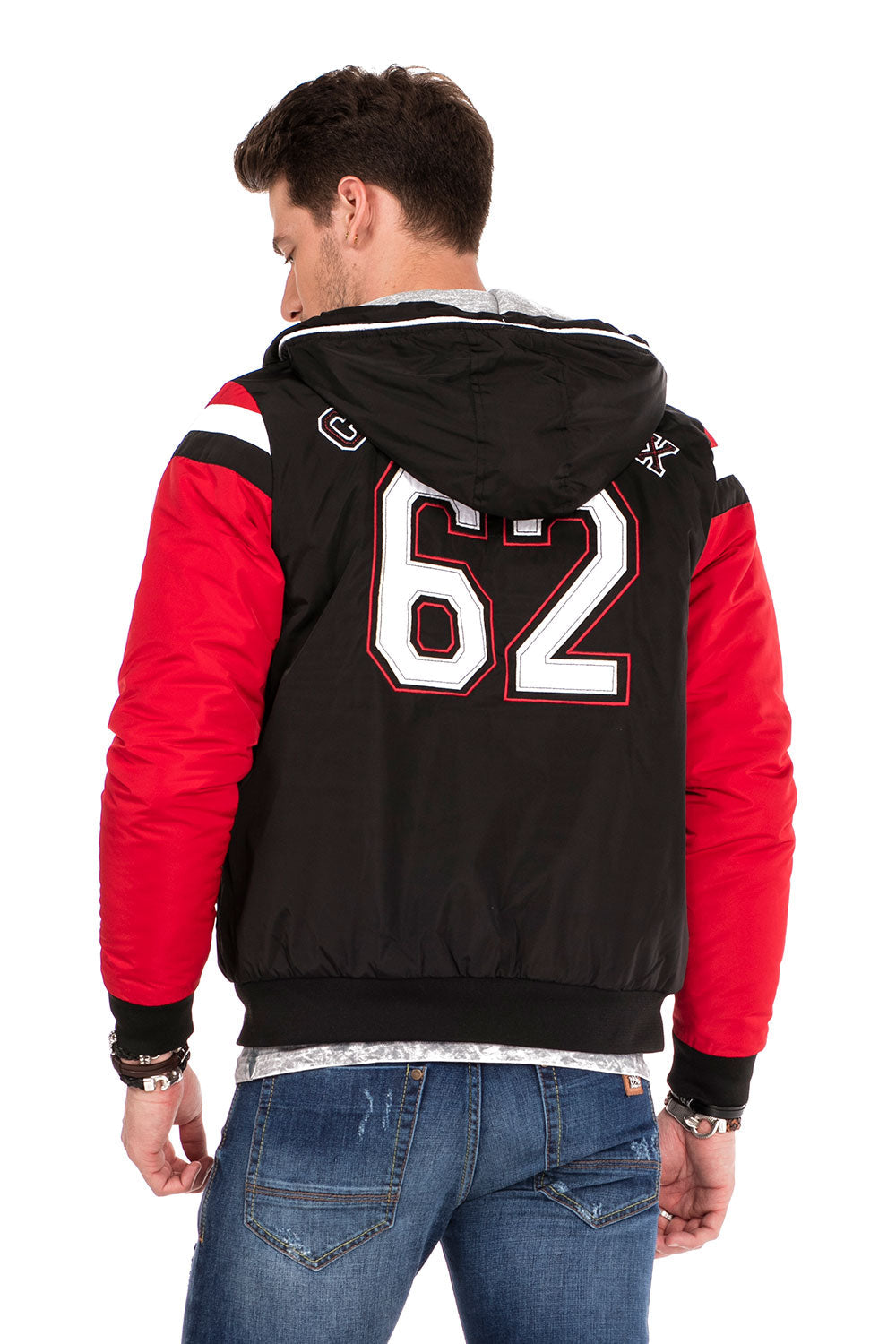 CJ230 Men's Denim Jacket – Hybrid Denim Hoodie with Eye-Catching Embroidery & Streetwear Design | Stylish Transitional Jacket with Hood & Patches