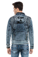 CJ250 Men's Denim Jacket – Blue Transitional Jacket with Contrast Stitching & Button Placket | Stylish Casual Jacket with a Distressed Look