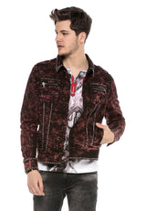 CJ251 Men's Jacket – Transitional jacket in Bordeaux with studs & zippers | Stylish streetwear with a striking pattern