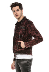 CJ251 Men's Jacket – Transitional jacket in Bordeaux with studs & zippers | Stylish streetwear with a striking pattern