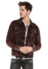 CJ251 Men's Jacket – Transitional jacket in Bordeaux with studs & zippers | Stylish streetwear with a striking pattern
