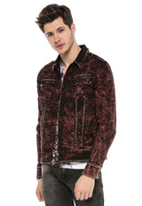 CJ251 Men's Jacket – Transitional jacket in Bordeaux with studs & zippers | Stylish streetwear with a striking pattern