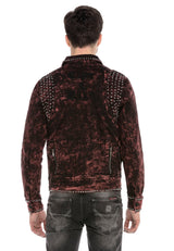 CJ251 Men's Jacket – Transitional jacket in Bordeaux with studs & zippers | Stylish streetwear with a striking pattern