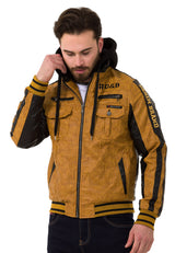 CJ284 Men's faux leather jacket with hood in a cool look