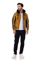 CJ284 Men's faux leather jacket with hood in a cool look