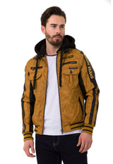 CJ284 Men's faux leather jacket with hood in a cool look