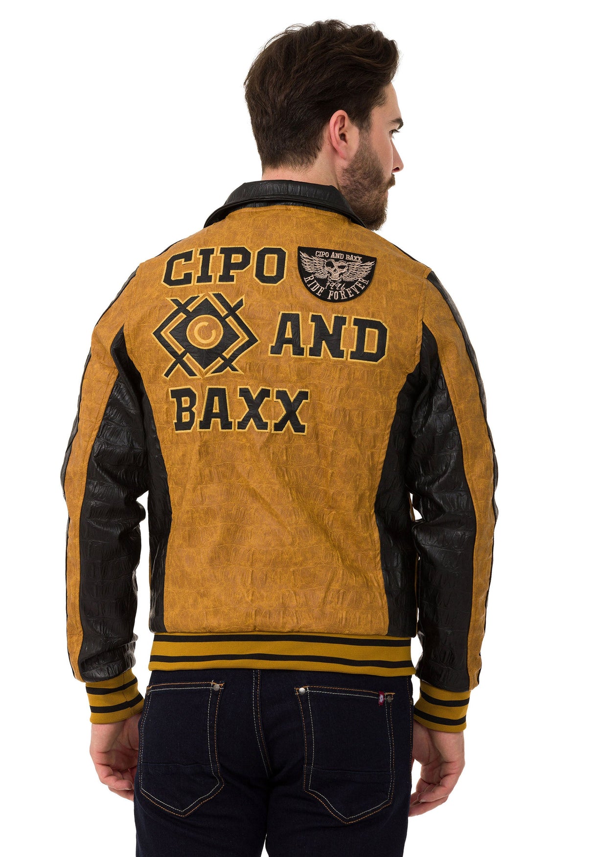 CJ284 Men's faux leather jacket with hood in a cool look