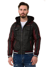 CJ284 Men's faux leather jacket with hood in a cool look