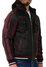 CJ284 Men's faux leather jacket with hood in a cool look