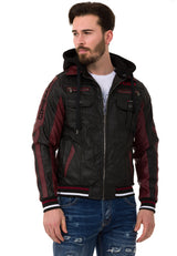 CJ284 Men's faux leather jacket with hood in a cool look