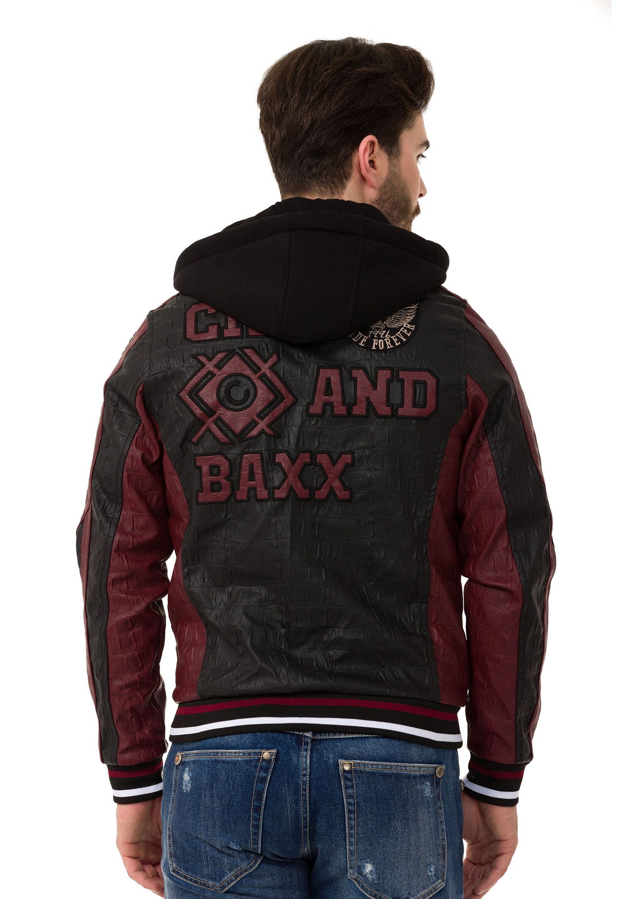 CJ284 Men's faux leather jacket with hood in a cool look