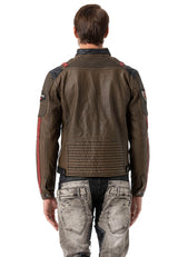CJ304 Men's transitional jacket – PU leather look with zipper details & striking patches