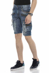 CK203 Men's Capri Shorts with Rivets and Cargo Pockets
