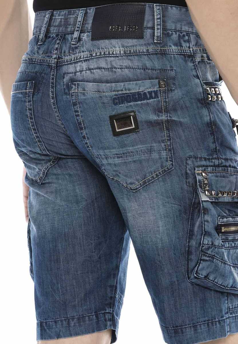 CK203 Men's Capri Shorts with Rivets and Cargo Pockets