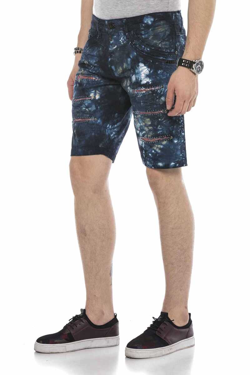 CK205 Men's Capri Denim Shorts with Destroyed Effects and Rivets