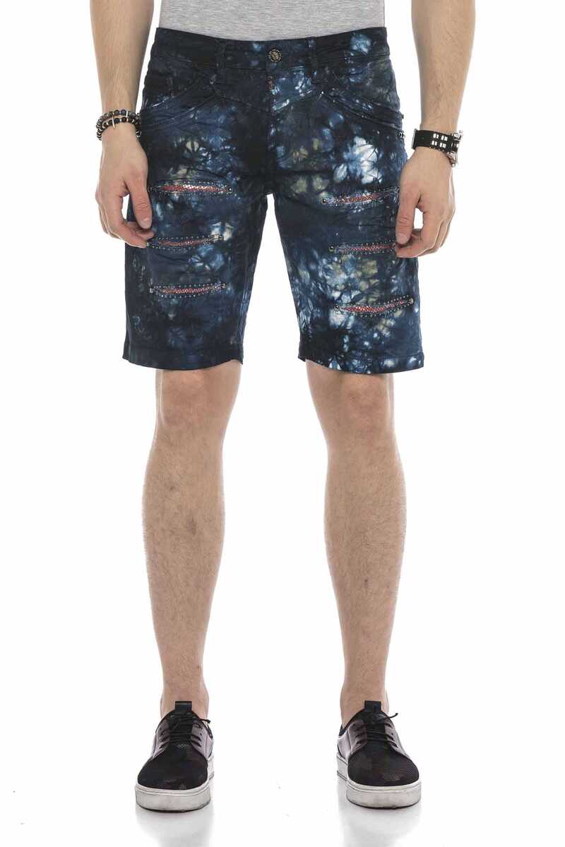 CK205 Men's Capri Denim Shorts with Destroyed Effects and Rivets