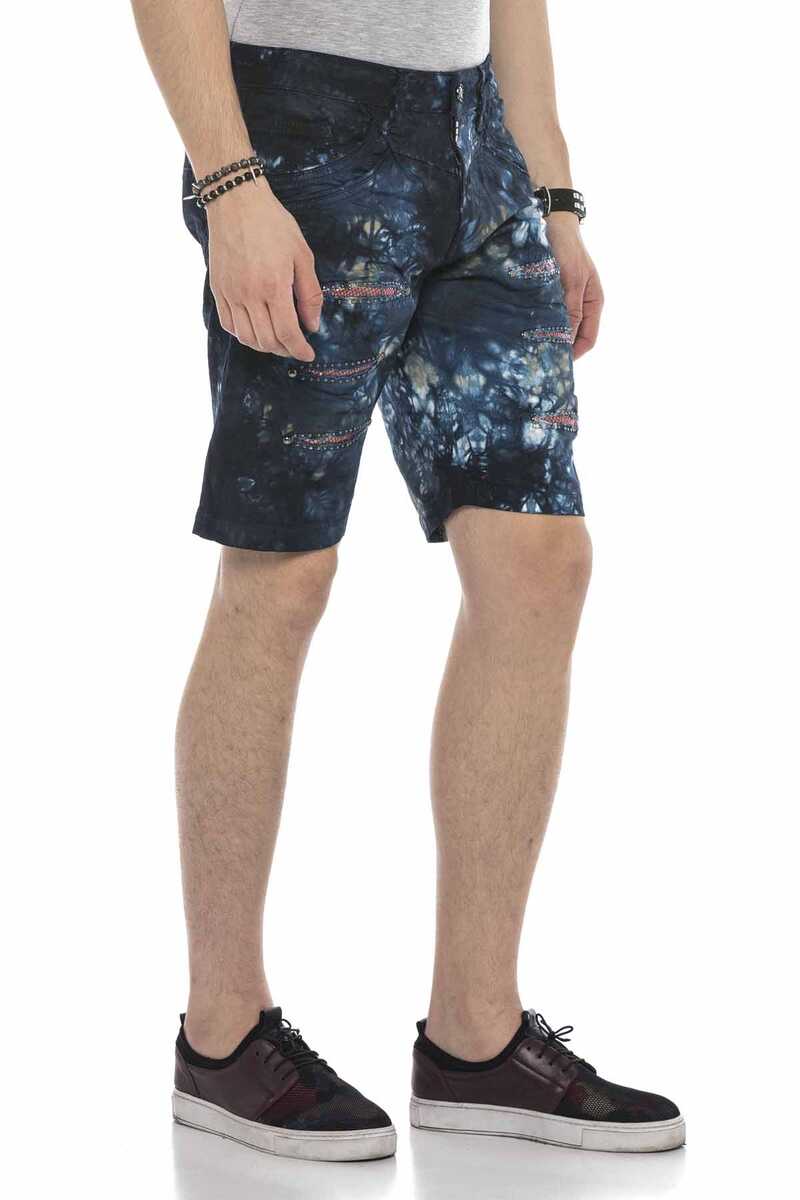 CK205 Men's Capri Denim Shorts with Destroyed Effects and Rivets