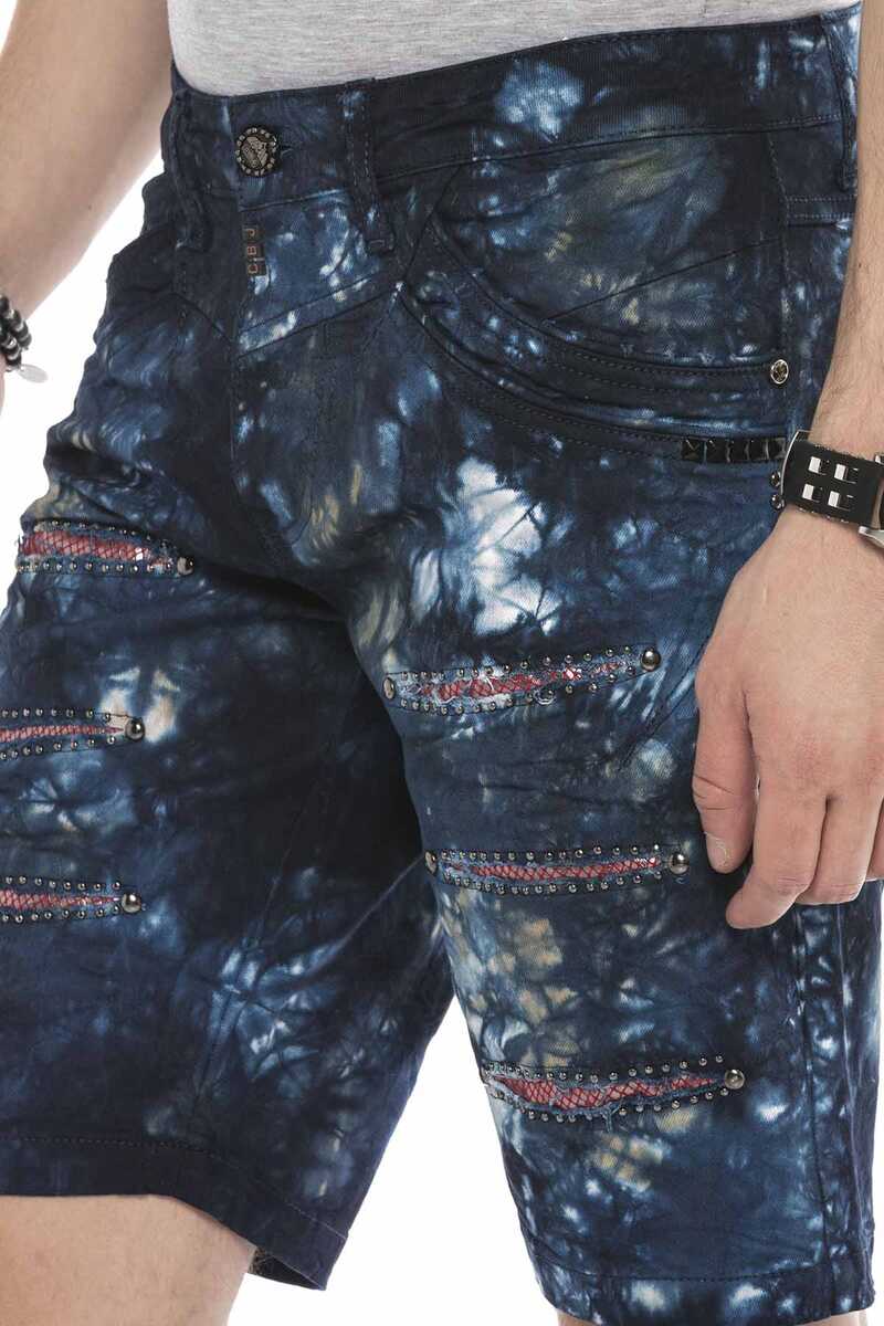 CK205 Men's Capri Denim Shorts with Destroyed Effects and Rivets