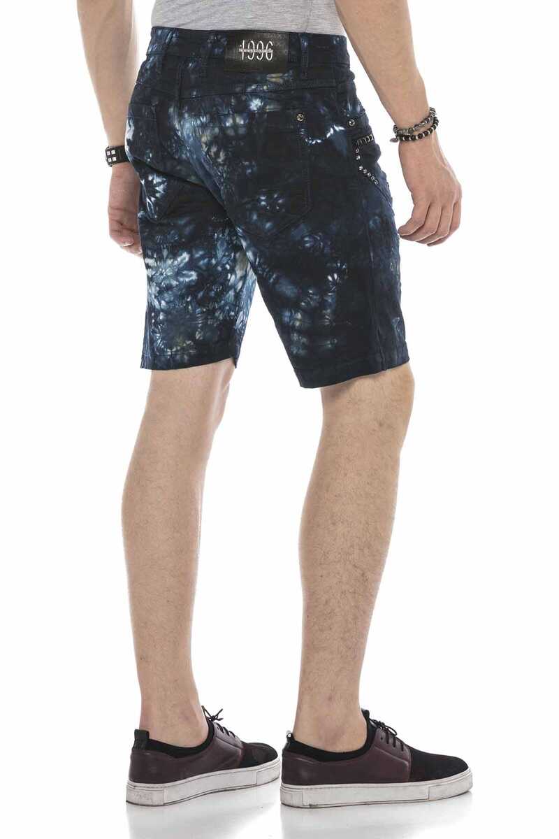 CK205 Men's Capri Denim Shorts with Destroyed Effects and Rivets