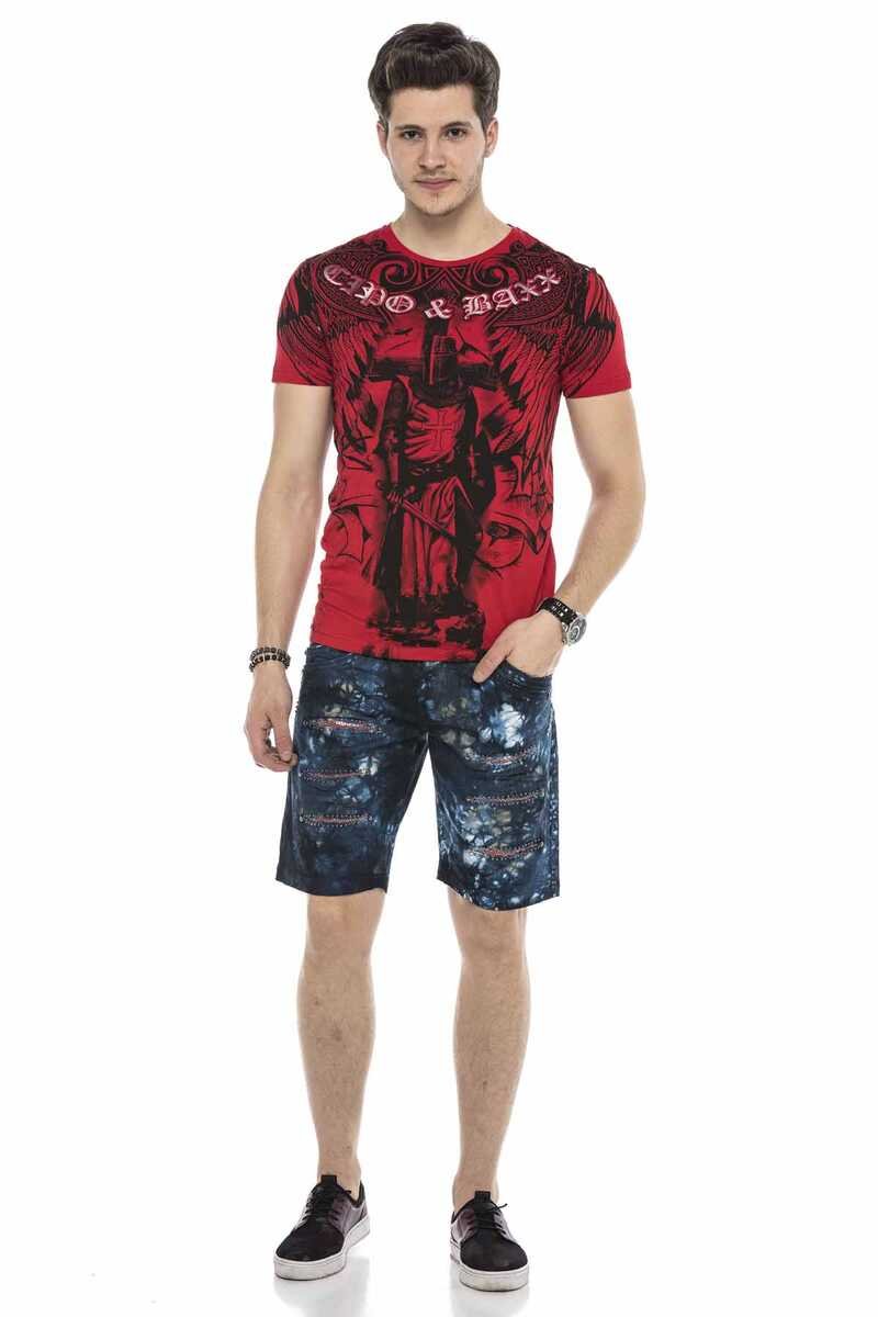 CK205 Men's Capri Denim Shorts with Destroyed Effects and Rivets