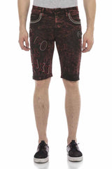 CK207 men's capri denim shorts mottled in burgundy with logo