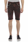 CK207 men's capri denim shorts mottled in burgundy with logo