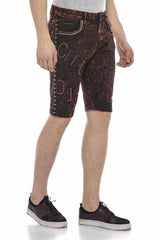 CK207 men's capri denim shorts mottled in burgundy with logo